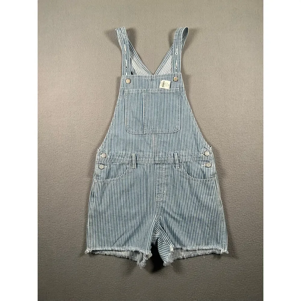 Old Navy XL Hickory Stripe Denim Short Overalls NWT